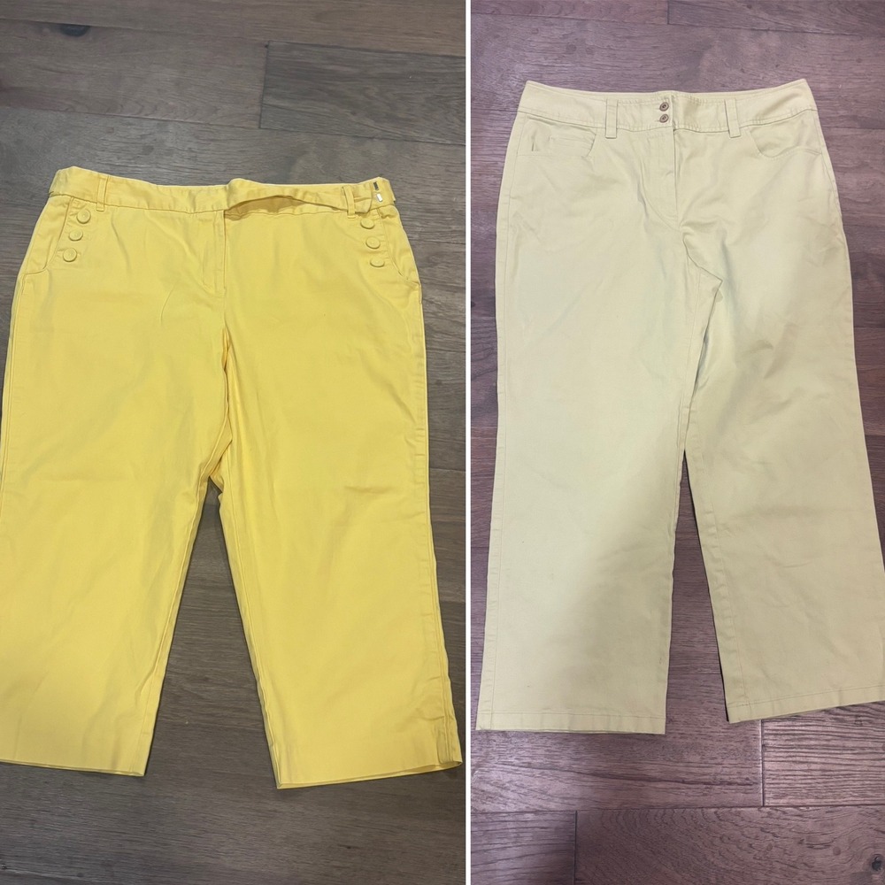 Talbots Lot of 2 Womens Size 18 Stretch Cotton Cropped Pants Yellow Pale Green